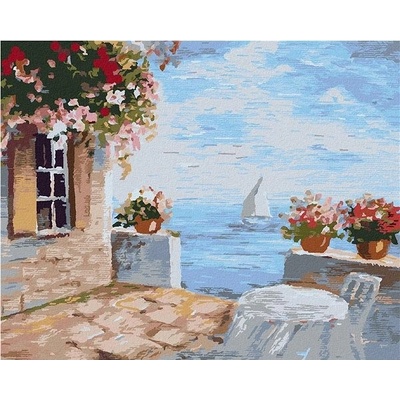 zuty Malování Podle Čísel Terasa S Květinami U Moře 80 x 100 Cm Plátno Rám