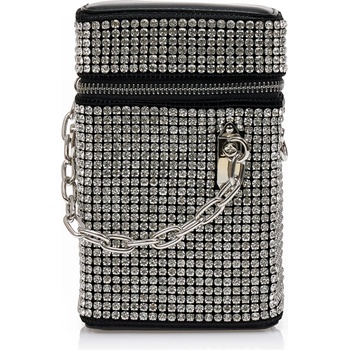 Tsoukalas Малка дамска чанта в черен цвят, от изкуствена кожа с кристали, с каишка и верижка