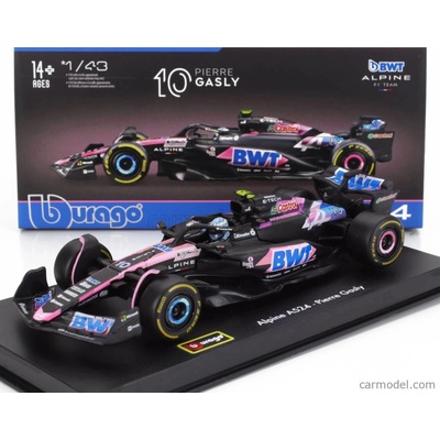 Bburago Alpine F1 A524 Team Bwt Alpine N 10 Season 2024 Pierre Gasly With Pilot And Showcase Černá Modrá Růžová 1:43