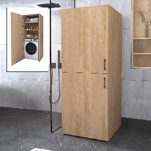 TopMebel Miles TopMebel шкаф за баня - пералня от меламин в цвят сапфирен дъб 70x70x180cm