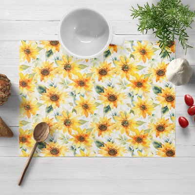 Biante Dekorační prostírání Rongo RGP-509 Akvarelové slunečnice na bílém 30x40 cm