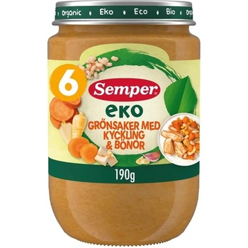 Semper Бебешко пюре Semper - Зеленчуци с пиле и боб, 6 м+, 190 g (9910)
