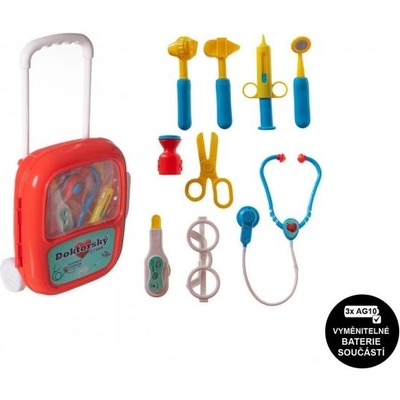 Teddies Комплект доктор/лекар пластмаса със стетоскоп на батерии в пластмасово куфарче на колела