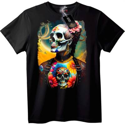 NOONEBRAND Тениска Цветен черепен арт - 2XL, Black