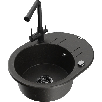 Mexen Kevin гранитна мивка с 1 отделение с отцедник и кухненски смесител Duero, черен/златен металик - 6517-75-671600-70-B (6517-75-671600-70-B)