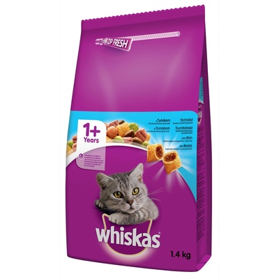 Whiskas Adult 1, 4кг - суха котешка храна с риба тон и зеленчуци