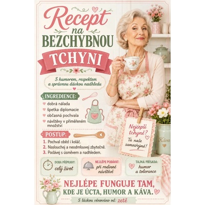 Bezvadary.cz | Vtipný dárek pro tchyni s vlastní fotkou – recept na bezchybnou tchyni - A5 (21x15cm) recept 42