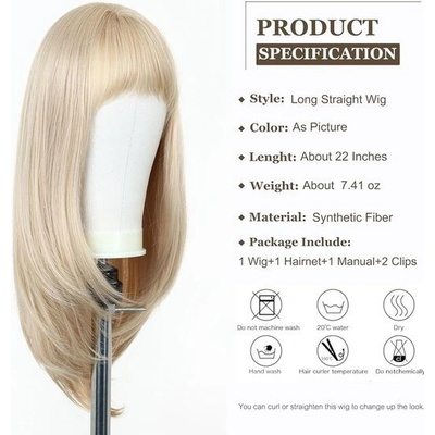 Esmee Lang rovné blond paruky pro ženy s ofinou