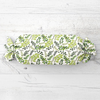 Biante Vankúš valec bonbon Sandra SA-426 Zelené vetvičky s lístkami na bielom 15x40