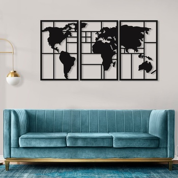 Image 1 of Decono Метална Декорация - Карта на Света от Три Части