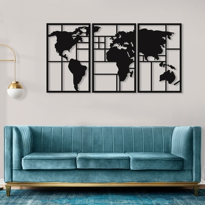 Decono Метална Декорация - Карта на Света от Три Части