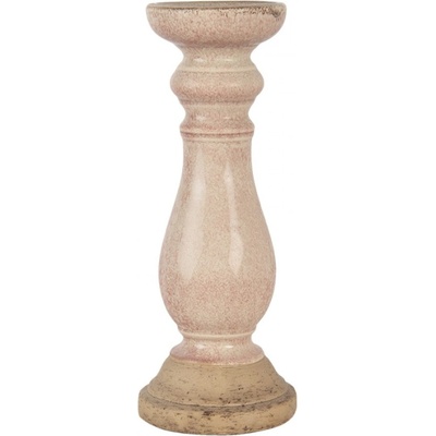 Světle růžový svícen se zdobenou nohou – 14x36 cm