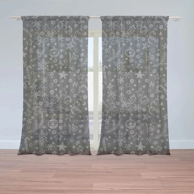 Sablio Záclony Vánoce na černé: 2ks 150x250cm