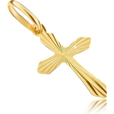 Šperky Eshop Přívěsek ve žlutém zlatě křížek s ostrými rameny a paprsky S2GG07.21