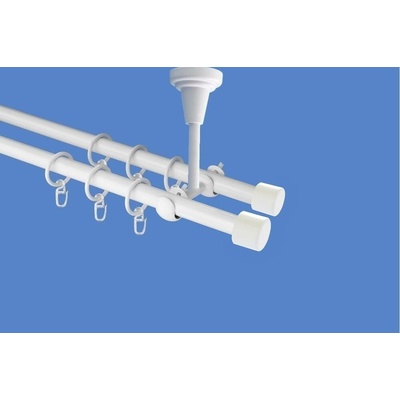 OK-GarnýžeCZ Garnýž kovová dvouřadá 16mm Pullo double bílá 250 cm do stropu / kroužky s háčkem