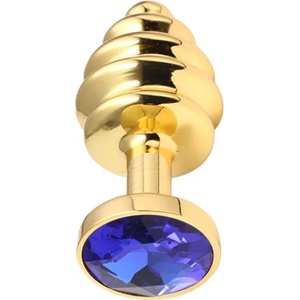 Sensual Метално дилдо Butt Plug с оребрение "GOLD HONEY BLUE" 8 см. Размер - M