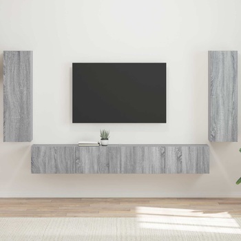 vidaXL Комплект за стена на телевизор 4 pcs Сив Сонома Инженерно дърво (3408931)