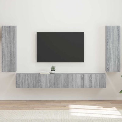 vidaXL Комплект за стена на телевизор 4 pcs Сив Сонома Инженерно дърво (3408931)