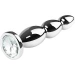 SuperLove Triple Bead Jewel Metal Butt Plug Silver-Clear Gem