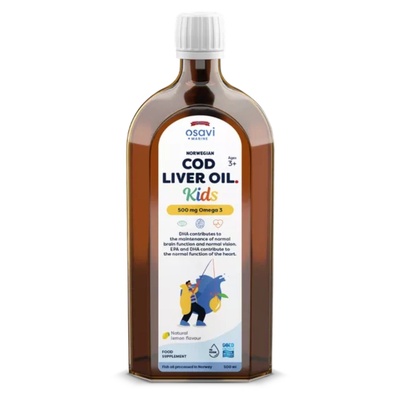 Osavi Norwegian Cod Liver Oil Kids, Норвежко рибено масло от черен дроб за деца, лимон, 500 mg, 500 ml