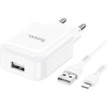 hoco. Зарядно устройство HOCO N2 с USB гнездо 10W, бързо зарядно устройство + Lightning кабел, БЯЛО N2_W_LIGHTNING (N2_W_LIGHTNING)