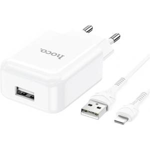 hoco. Зарядно устройство HOCO N2 с USB гнездо 10W, бързо зарядно устройство + Lightning кабел, БЯЛО N2_W_LIGHTNING (N2_W_LIGHTNING)