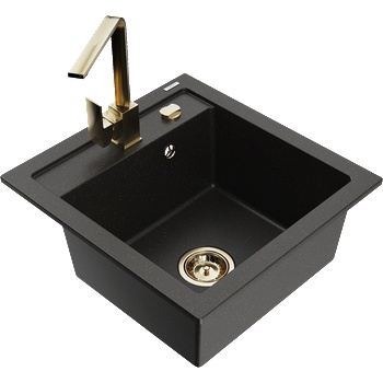 Mexen Vito гранитна мивка с 1 отделение с кухненски смесител Rita, черен/златен металик - 6503-75-670300-50 (6503-75-670300-50)