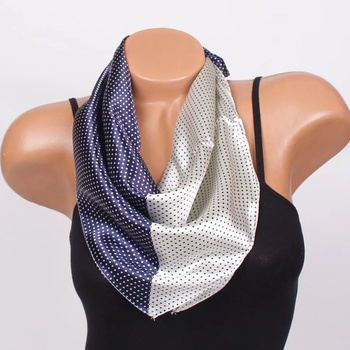 Image 1 of Сатенено фишу в тъмносиньо и бяло с точки