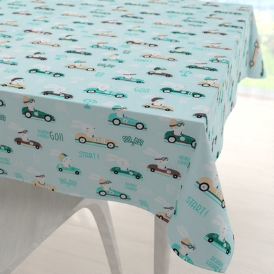 Biante Dětský bavlna čtvercový ubrus Sandra SA-375 Zaječí automobilové závody na mintovém 40x40 cm
