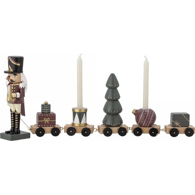 Bloomingville Vánoční dekorace Vadim Train červená barva zelená barva béžová barva černá barva dřevo
