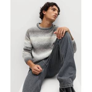 Marks & Spencer Раирана омбре пуловер с кръгъл врат и вълна Marks & Spencer сива Marks & Spencer | Siv | МЪЖЕ | M REG