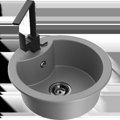 Diego гранитна мивка с 1 камера с кухненски смесител Rita, сив - 6512-71-670300-70-B (6512-71-670300-70-B)