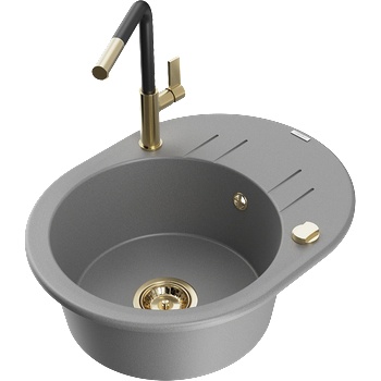 Mexen Kevin гранитна мивка с 1 корито с отцежник и кухненски смесител Flora, сив - 6517-71-670401-57-G (6517-71-670401-57-G)