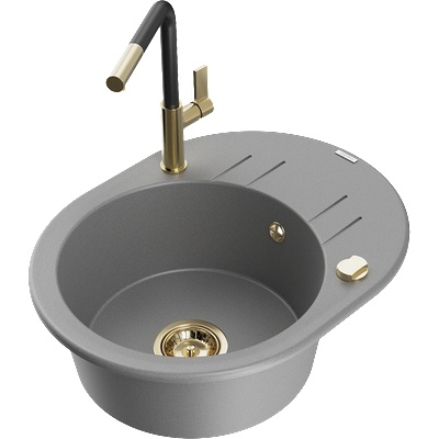 Mexen Kevin гранитна мивка с 1 корито с отцежник и кухненски смесител Flora, сив - 6517-71-670401-57-G (6517-71-670401-57-G)