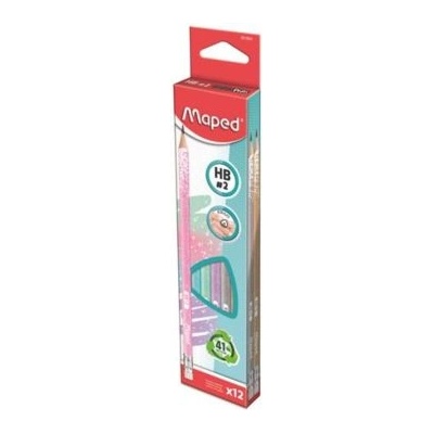 Maped Maped: Блестящ графитен молив с триъгълна форма и гума, HB - 12 бр
