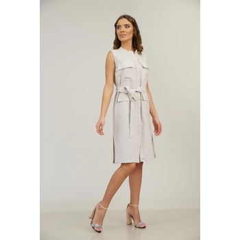 Image 1 of Radek's Collection Дамска рокля от сив лен с колан и без ръкави 72237-902