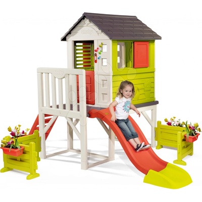 Smoby Domček na pilieroch Pilings House s 1,5 m šmykľavkou zvončekom a veľkou záhradkou SM810212-B