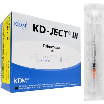 Tuberkulínová injekční stříkačka KD-JECT se snímatelnou jehlou, 25G, 0,5 x 16 mm, 1 ml, 100 ks