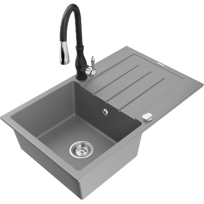 Mexen Bruno гранитна мивка с 1 отделение с отцедник и кухненски смесител Savita, сива - 6513-71-672601-70 (6513-71-672601-70)
