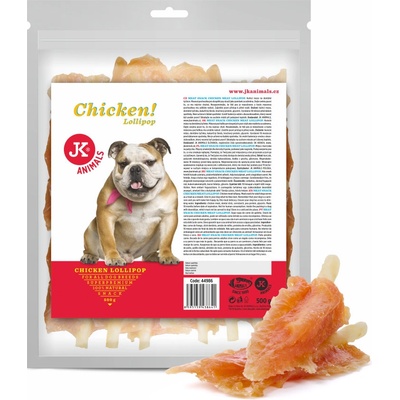 JK Animals Meat Snack Chicken Meat Lollipop, sušené kuřecí maso na dentální tyčince 500 g