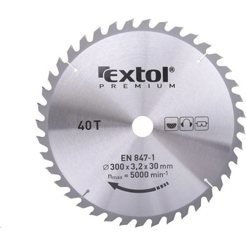 EXTOL PREMIUM pilový kotouč s SK plátky, 300x2,2x30mm, 40T, šířka SK plátků 3,2mm