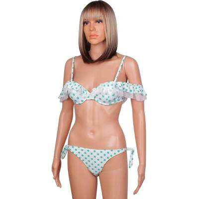 Бански от две части в бяло със зелени точки