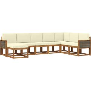 vidaXL Комплект дивани за открито 8 бр. Натурален и Крема (3385446)
