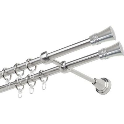 OK-GarnýžeCZ Garnýž kovová dvouřadá 19mm Capri double nerez 100 cm do stěny / kroužky s háčkem