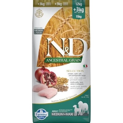 N&D Low Grain Selection Adult Medium & Maxi Chicken Spelt Oats & Pomegranate 15 kg