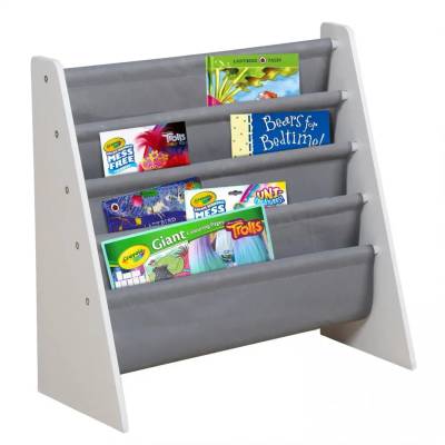 Детска етажерка за книги и играчки, органайзер, секция, библиотека за детска стая - бяло-сиво - Ginger Home