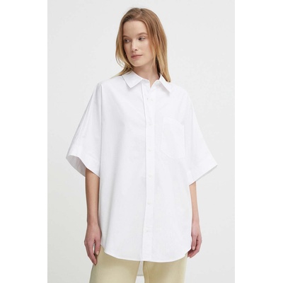 Calvin Klein Риза Calvin Klein дамска в бяло със свободна кройка с класическа яка K20K206596 (K20K206596)