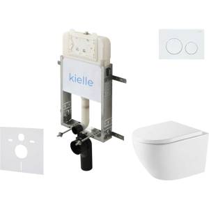 kielle Genesis New - Комплект структура за вграждане, тоалетна чиния Oudee Vortex, Rimless+, SoftClose седалка и бутон Gemini New I, бял гланц 30528SZ64 (30528SZ64)