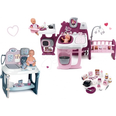 Smoby Set domček pre bábiku Violette Baby Nurse Large Doll's Play Center a zdravotnícky pult so zvukom a svetlom a s cikajúcou bábikou