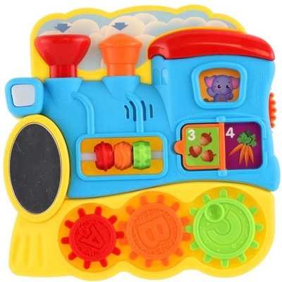 Teddies Vláček edukační s aktivitami plast na baterie se světlem zvukem v krabici 245x24x3cm 12m+